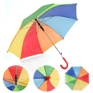 Custom Semi Automatic Umbrella with Cute Plastic Curved Handle Kids and Adults Rain Umbrella for Parties