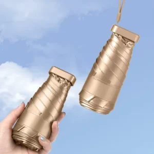 Custom Small Gold Flat Compact Umbrella With Logo Pocket UV Fashionable 5 Folding Mini Umbrella