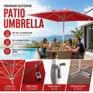 Custom Spain Solution-Dyed Acrylic Fabric Outdoor Patio Umbrella for Beach Clubs and Sidewalk Markets