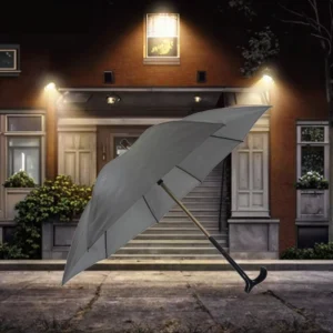 Custom Stick Umbrella 23″ with Reflective Fabric UV Automatic Crutch Umbrella for Rain Walking Stick