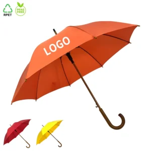 Custom Stick Umbrella with Wooden J-Shape Handle, 23-Inch Straight Golf Umbrella