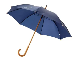 Custom Straight Umbrella Wooden Handle Hook Pongee Material Auto Open Manual Close Eco-friendly Logo Printing Black Coated Metal