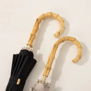 Custom Straight Umbrella with Long Bamboo Wooden Handle, Chinese Traditional Design and Logo Printing