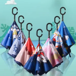 Custom Sunny Cartoon Animation Design Long Handle Children’s Double-Layer Reverse Umbrella