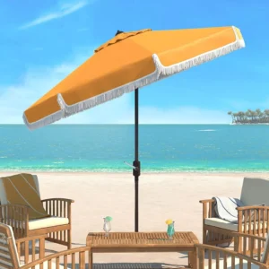 Custom Swimming Pool Outdoor Furniture Portable Crank Steel Frame Beach Umbrella with Tassels, Lotus Design, 2m