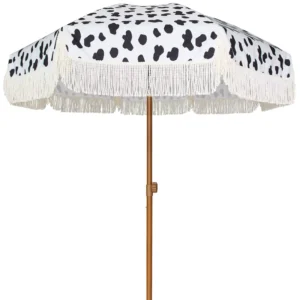 Custom Table Tassel Umbrella UPF50+ Steel Pole and Ribs Push Button Tilt