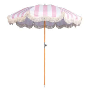 Custom Tassel Beach Parasol Wooden Beach Umbrella With Fringe
