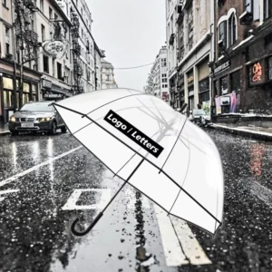 Custom Transparent Adult Umbrella Black Clear Straight Design Low MOQ Plastic Logo Printing Giveaways