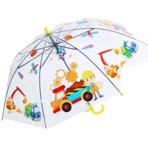 Custom Transparent Automatic Umbrella, Long Handle, Semi-Automatic Opening, for School Children
