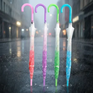 Custom Transparent POE Roman Straight Umbrella with Cherry Blossom Dome Design, Automatic Open, 95 cm Diameter for Girls