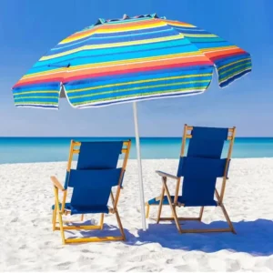 Custom UV Protection Portable Beach Umbrellas with Logo Prints and Manual Control