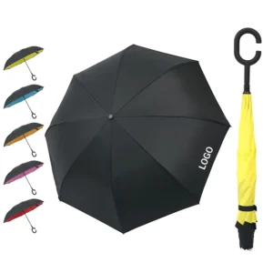 Custom Umbrella Inside Out C Shape Handle Portable High Quality Car Reverse Umbrella With Logo Printing