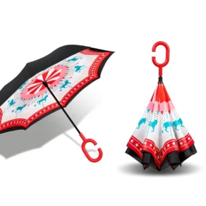 Custom Umbrella Supplier Printed Classic Flower Design Manual Inverted Reverse Windproof Straight Umbrella