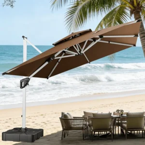 Custom Waterproof Aluminum Cantilever Patio Garden Dining Outdoor Umbrella Double Top Square Sunshade with Base