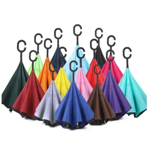Custom Windproof Inverted Reverse Umbrella with C-Shape Handle