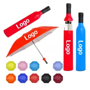 Custom Wine Bottle-Shaped Umbrella Anti-UV Manual Folding Parasol Promotional Souvenir for Business Marketing Events