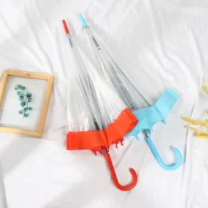 Custom Women’s Transparent Plastic Automatic Folding Rain Umbrella with Hook Handle