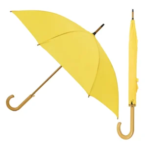 Custom Yellow Automatic Straight Umbrella with Wooden Shaft