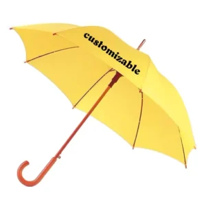 Custom Yellow Straight Walking Stick Wood Handle Automatic Umbrella