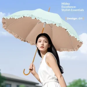 Custom logo Lace-Trimmed Long-Handled Automatic Opening Sturdy Durable UV Protection Sunny Umbrella Parasol for Rain
