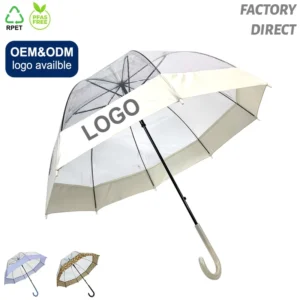 Customise Transparent Clear Plastic Handle POE Material Fiberglass Ribs Semi-Automatic Open Straight Umbrella