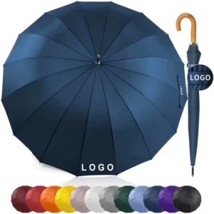 Customised 16K 16-Rib Strong Windproof Blue Auto Open 190T Pongee Umbrella Aluminum Frame Logo