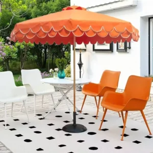 Customizable 2.5m Beach Tassel Scalloped Patio Umbrella Parasol for Outdoor Weddings Events Pool and Beachside Cafe