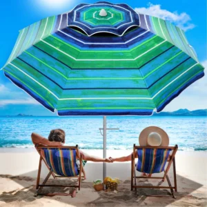 Customizable 2m or 2.4m Striped Wind-Resistant Oxford Foldable Outdoor Beach Umbrella