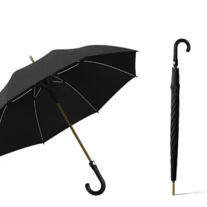 Customizable 8-Bone Full-Fiber Straight Umbrella, Wind Resistant, Black Coating, Three-Fold