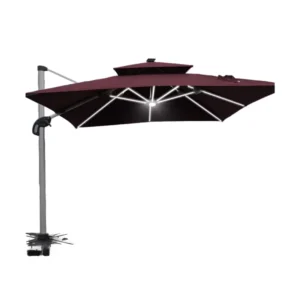 Customizable Color Heavy-Duty Canvas LED Parasol Roma Umbrella Windproof Waterproof Foldable Huge Square for Outdoor Furniture
