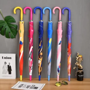 Customizable Geometric Pattern Long-Handle Umbrella with J-Hook Handle, Windproof and Waterproof