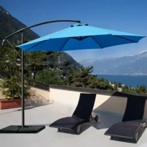 Customizable Hotel Outdoor LED Garden Parasol with Base Cantilever Patio Umbrella Waterproof Wind and Rain Resistant