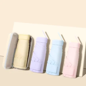 Customizable Logo Mini Pocket 6 Fold Umbrella Cute Design Anti UV Umbrella with Manual Control and Hard Case