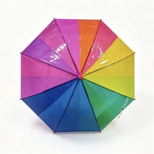 Customizable Logo OEM Classic Rainbow Transparent POE Windproof Reinforced Straight 8-Rib Automatic Long-Handled Umbrella