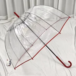 Customizable Logo OEM Photo Shoot Fully Transparent Dome Umbrella with Arch Trim, 8K Auto Open Straight Long Handle
