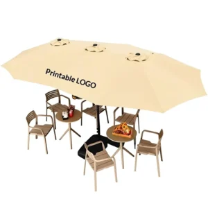 Customizable Logo Outdoor Commercial Three-Head Central Pole Sunshade Umbrella Tent with Nylon Fabric and Steel Rod Frame