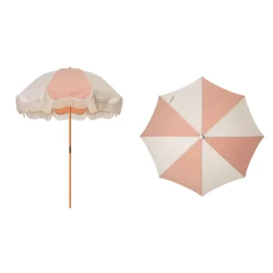 Customizable Modern Boho White Beach Umbrella Stainless Steel with Tassel Fringes for Parks