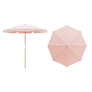 Customizable Portable Boho Beach Parasol with Tassels and Fringed Wood Pole for Courtyard, Gym, or Hospital