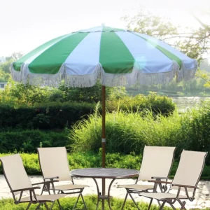 Customizable Spliced Iron-Frame Outdoor Beach Tassel Umbrella, Silver-Colloid UV-Resistant, Manual