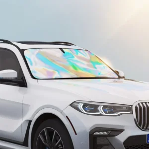 Customizable Titanium Silver Minimalist Car Windshield Sunshade Umbrella with Laser Visor, Snap-In, Anti-UV