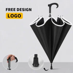 Customizable Walking Stick Umbrella with Safety Reflective Edge Windproof Large Cane Umbrella for Elderly Outdoor Night Safety