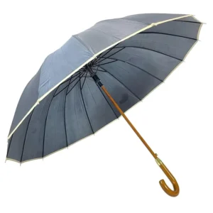 Customized 16 Ribs Golf Outdoor Straight Wood Umbrella with Curved Wooden Handle