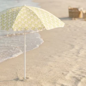 Customized 160cm Portable Tilt Floral Pattern Parasol UV Protection Waterproof Polyester Canopy Shade Steel Pole Beach Umbrella