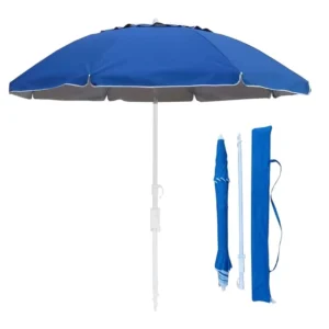 Customized 7ft Strong Windproof Portable Beach Umbrella with Sand Anchor, Blue Sun Shade