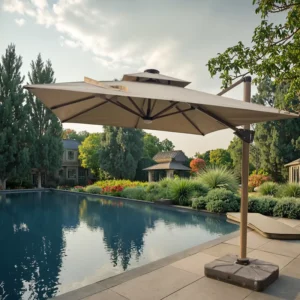 Customized Aluminum Outdoor Beach Sun Umbrella with Lights for Patio and Courtyard Use