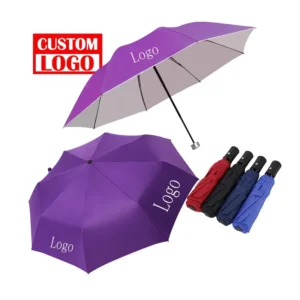 Customized Any Color Design Print 21 Inch Auto Open Promotional Umbrella Dark Purple Folding Umbrella