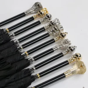 Customized Black Straight Umbrella with Animal Metal Handle Windproof
