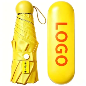 Customized Branded logo Marketer Promotional Portable Uv protection Upf 50 Mini Capsule Pocket 5 Fold Folding Umbrella with case
