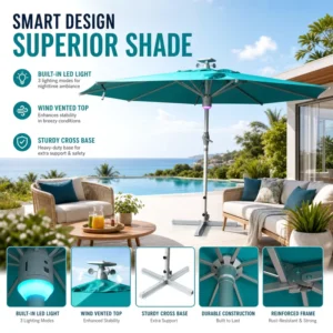 Customized Cantilever Umbrella Square Shape Patio Umbrellas With LED Waterproof Parasol Hotel Restaurant Lawn