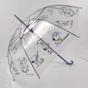 Customized Cartoon Pattern Travel POE Transparent 8 Ribs Straight Long Handle Automatic Opening Umbrella